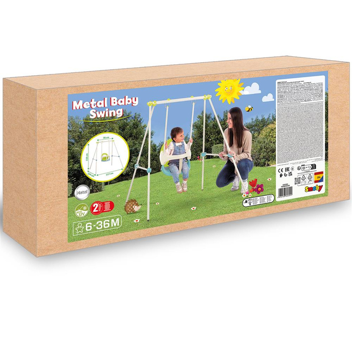Metalowa Huśtawka ogrodowa Smoby 830304 z wygodnym siedziskiem i obręczą dla niemowląt