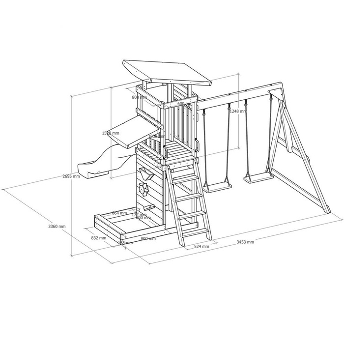 Wielofunkcyjny drewniany Plac Zabaw Malik AXI A030.502.00 Huśtawki Zjeżdżalnia Wieża Piaskownica do zabawy dla dzieci