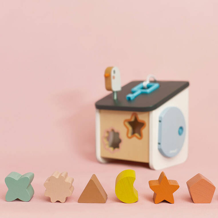 Drewniany sorter z 8 klockami Domek dla ptaszków Sweet Cocoon 18 m +, Janod