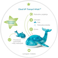 Lampka z projektorem i grzechotką Wieloryb niebieski Tranquil Whale™ Blue Family Cloud b® CLTT-7901-WB