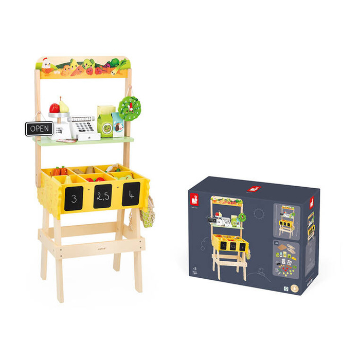 Duży sklep warzywniak z drewna i komplet akcesoriów 50 el. Farma J03322 Janod