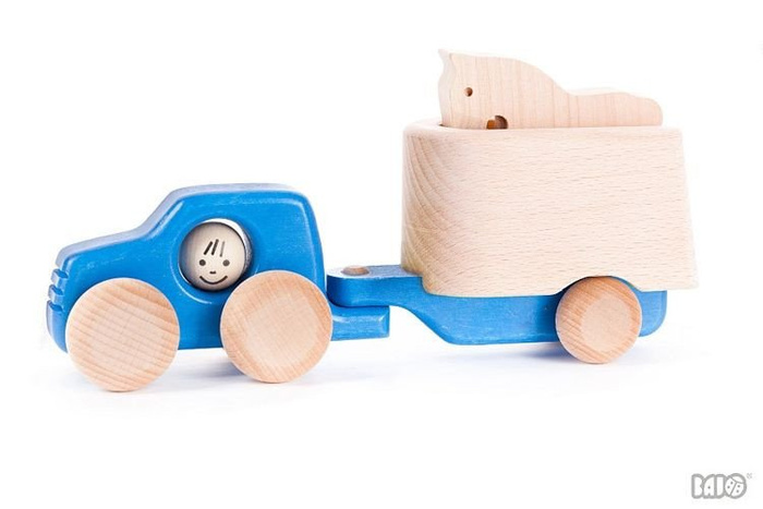 Samochód Toyota z przyczepką dla konia, 46450-Bajo, zabawki drewniane