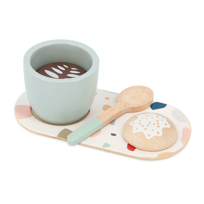 Drewniana kawiarka z akcesoriami Kawa po włosku Janod J06630 zestaw serwis kawowy