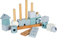 Klocki dla dzieci układanka na drewnianych palikach Niebieski domek Small Foot 12714 
