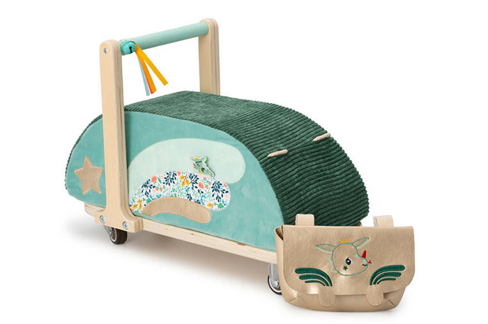 Drewniany jeździk 2 w 1 z miękkim siedziskiem i torebką Smok Joe 12 m+ 83466 LILLIPUTIENS