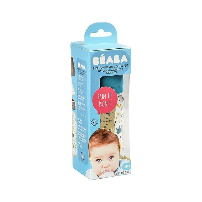 Butelka szklana szerokootworowa 240 ml Yellow / Blue Crown 911655-Beaba