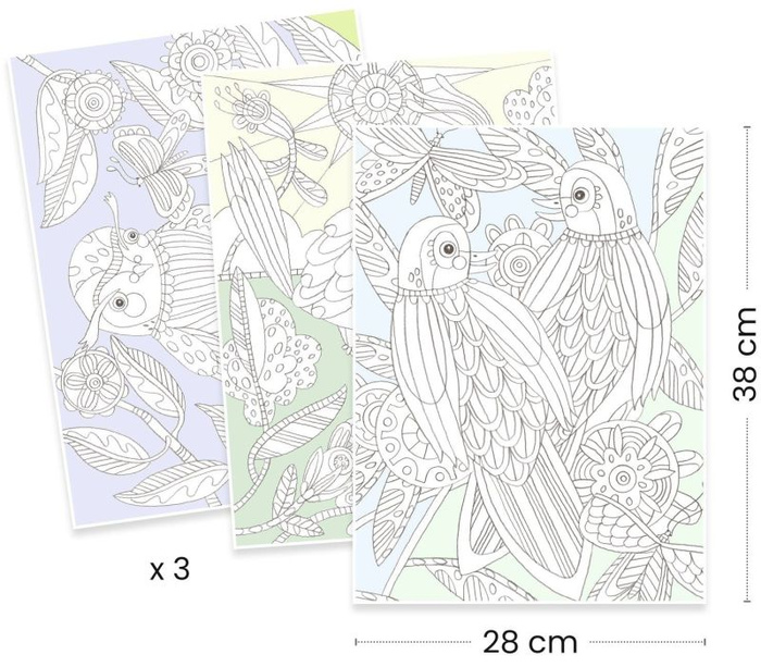Obrazy do kolorowania w teczce PTAKI Djeco DJ08691 komplet 3 dużych obrazów