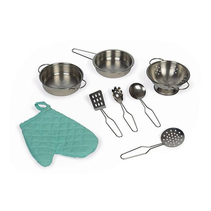 Dwustronna drewniana kuchnia z pralką 2w1 z dźwiękiem światłem LED i 8 akcesoriami Janod J06594