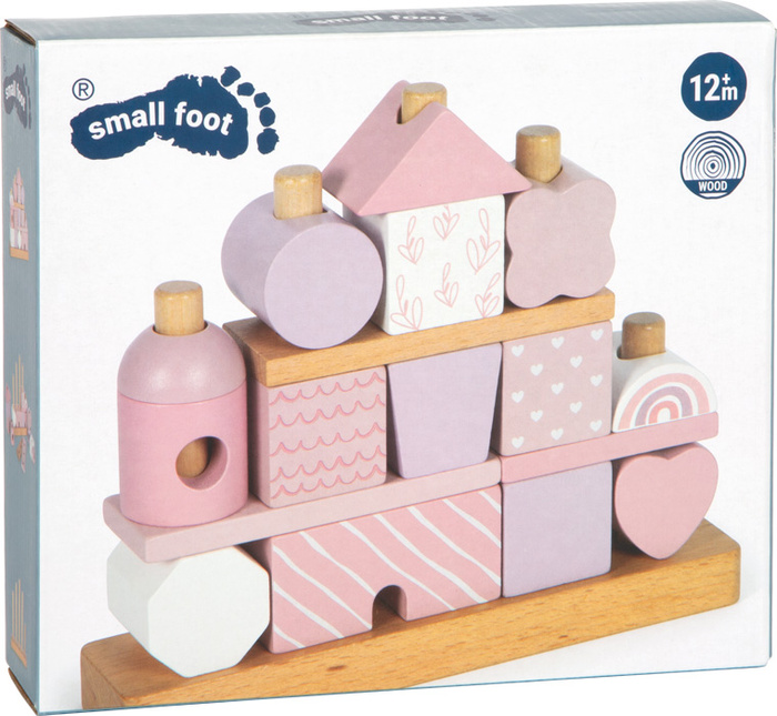 Klocki dla dzieci układanka na drewnianych palikach Różowy domek Small Foot 12713