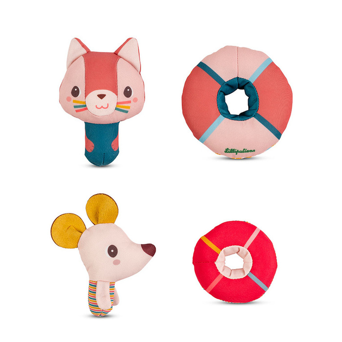 Przytulanki do kąpieli Lilliputiens 83652 Kotka Jeanne i Myszka Nina z kołami do pływania