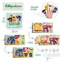 Książeczka aktywizująca Młode zwierzątka Lilliputiens 83856 z mini-pacynkami Farma dla niemowląt