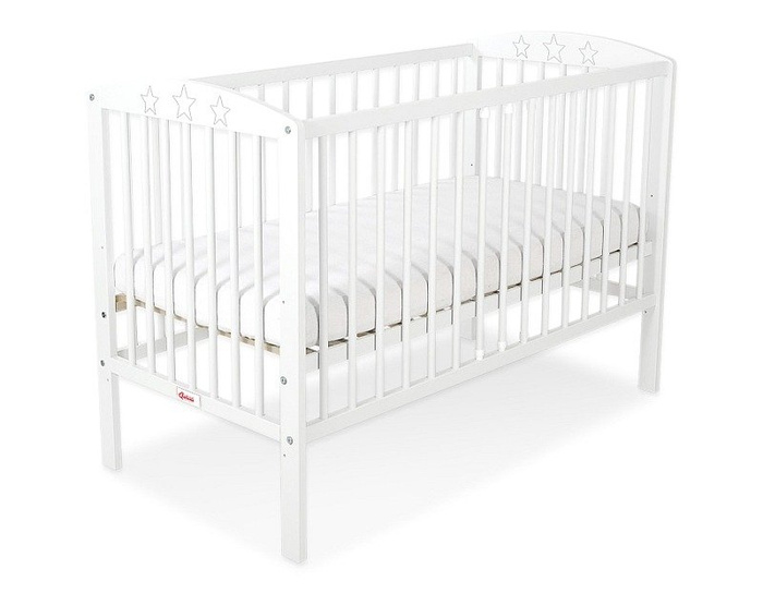 Łóżeczko drewniane Białe gwiazdeczki, 500207-Bobono