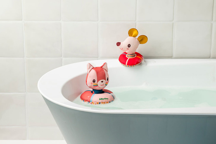 Przytulanki do kąpieli Lilliputiens 83652 Kotka Jeanne i Myszka Nina z kołami do pływania