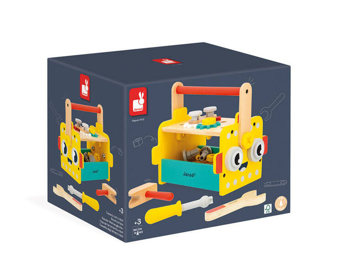 Skrzynka z narzędziami dla małego majsterkowicza Robot Brico Kids Janod J06455 drewniane zabawki dla dzieci