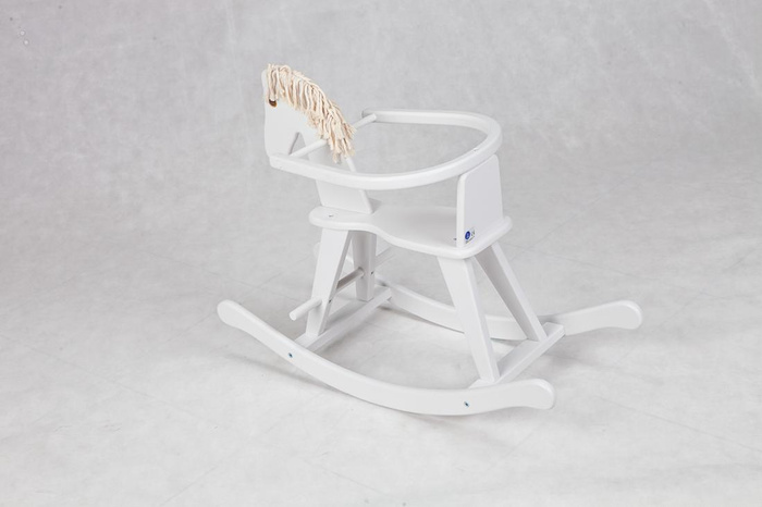 Koń na biegunach "Biały grzywacz", zabawka drewniana