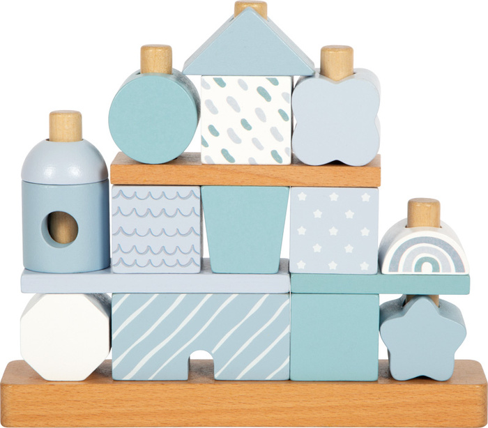 Klocki dla dzieci układanka na drewnianych palikach Niebieski domek Small Foot 12714