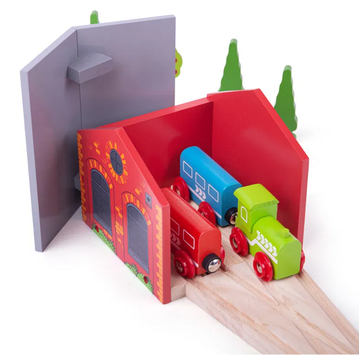 Dodatek do kolejki Czerwona parowozownia BJT160-Bigjigs Rail, kolejki drewniane