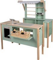 Drewniany sklep dla dzieci i kuchnia 2w1 szałwia zielona Small Foot 12688 odgrywanie ról