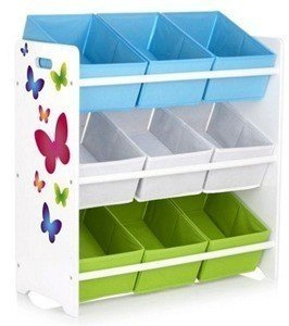 Drewniany regał na zabawki z pojemnikami Motylki, meble do pokoju dziecka