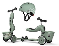 Zestaw SCOOTANDRIDE Kask + Highwaykick1 2w1 jeździk i hulajnoga z zamykanym schowkiem Green Lines