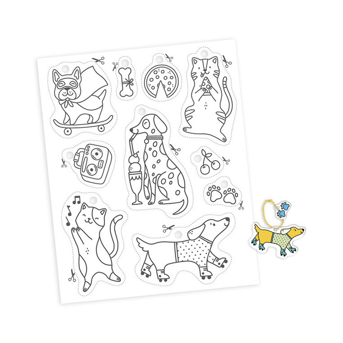 Zestaw kreatywny do tworzenia 10 ozdób z termokurczliwego plastiku Koty i psy Janod J09163
