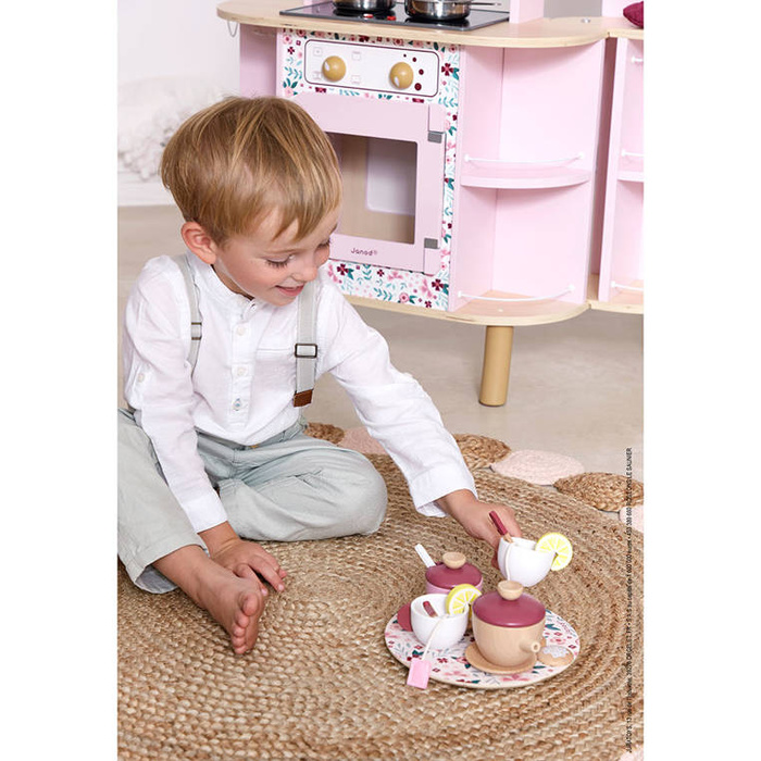 Dwustronna drewniana kuchnia Twist z 8 akcesoriami Janod J06616