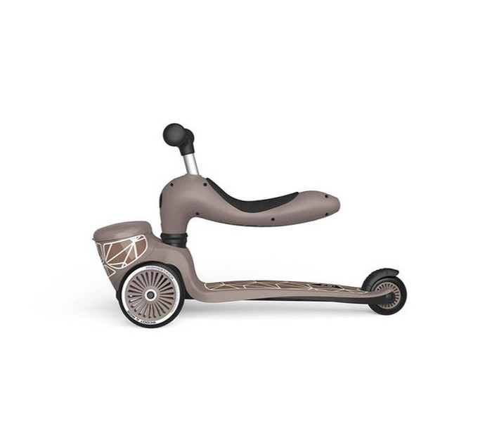 Zestaw SCOOTANDRIDE Kask + Highwaykick1 2w1 jeździk i hulajnoga z zamykanym schowkiem Brown Lines