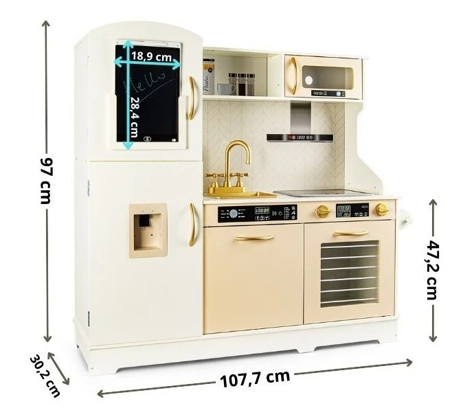 Kuchnia drewniana dla dzieci z ekranem LCD automatem do wody i płytą indukcyjną emitująca dźwięk i światło