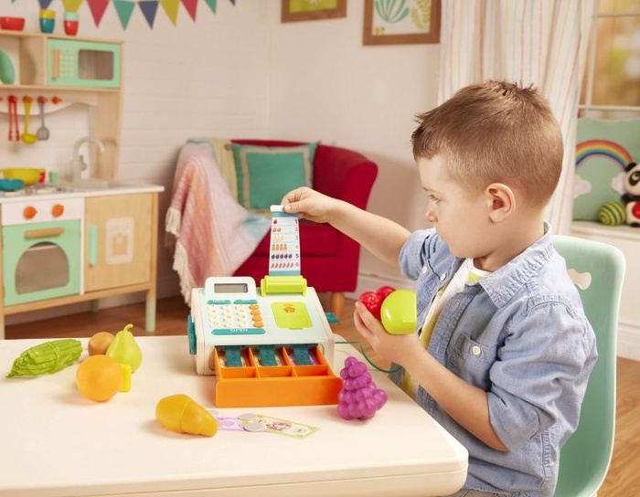 Kasa fiskalna ze skanerem i czytnikiem kart płatniczych Mini Cashier Playset B.Toys BX1934Z zabawy dla dzieci