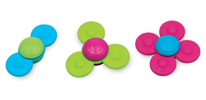 Wirujące spinnery Whirly Squigz na przyssawki FA210-1 Fat Brain Toy, zabawki dla niemowląt