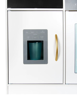 Kuchnia drewniana dla dzieci z kostkarką do lodu tablicą kredową telefonem z dźwiękiem i światłem