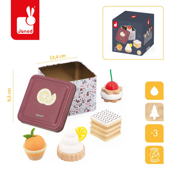 Zestaw drewnianych ciastek w metalowej puszce Twist Janod J06627
