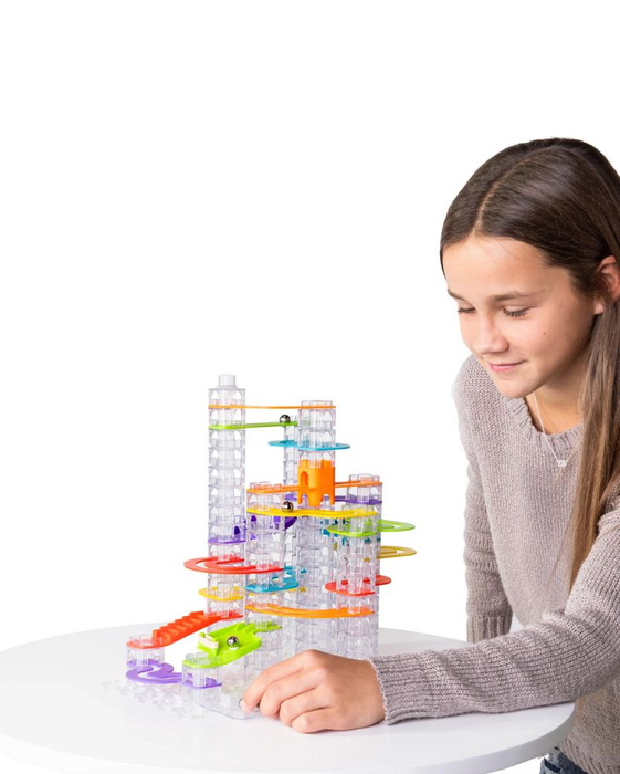 Kulodrom Trestle Tracks Deluxe Zestaw Konstruktorski 124 elementów Fat Brain Toys FA313-3 labirynt dla kulek