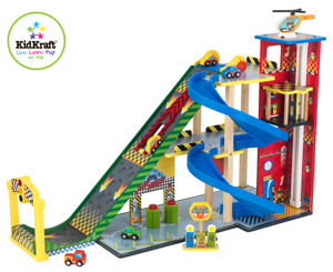 Parking dla dzieci do zabawy z garażem i torem do wyścigów autek! 63267-KidKraft, zabawki dla chłopców