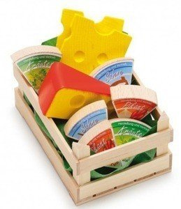 Drewniana skrzynka z serami 28236 Erzi, zabawy w sklep dla dzieci kuchnie