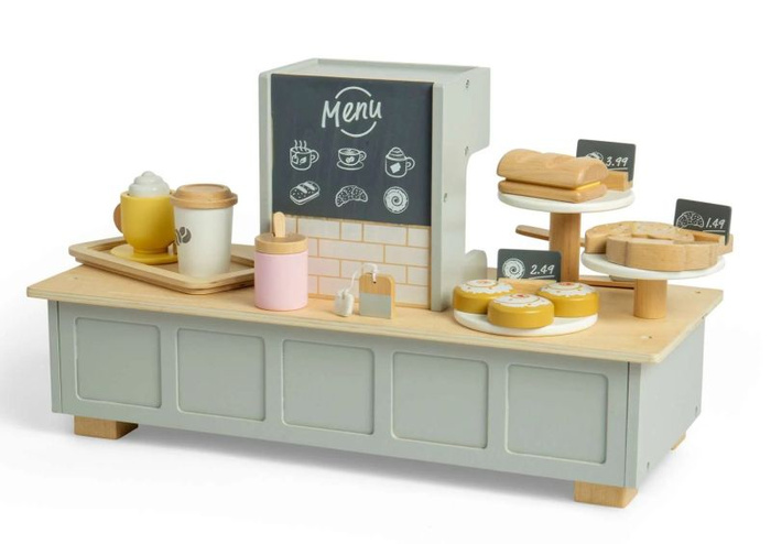 Kawiarnia dla dzieci z wyposażeniem 32 elementy Bigjigs 37082 Drewniane zabawki dla dzieci
