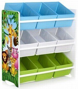 Drewniany regał na zabawki z pojemnikami Zwierzęta, meble do pokoju dziecka