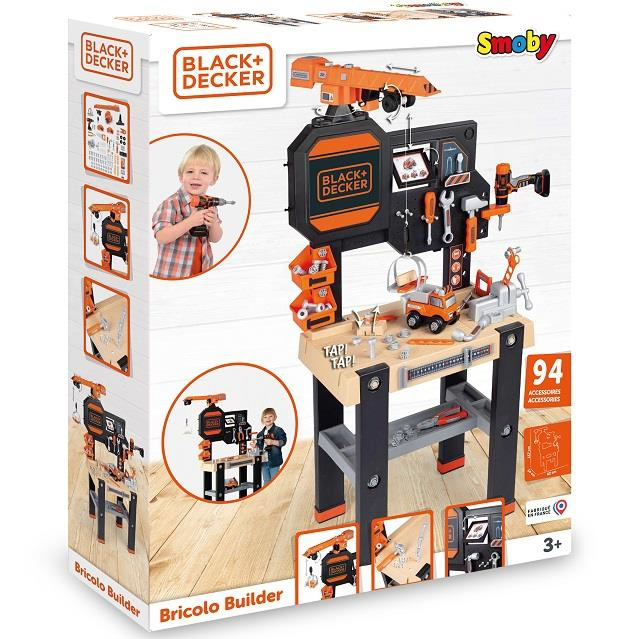 SMOBY Black&Decker Warsztat z dźwigiem + 94 Akcesoria do majsterkowania i kreatywnej zabawy dla dzieci