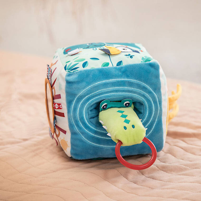 Kostka aktywizująca z pozytywką wielofunkcyjna miękka z gryzakiem Dżungla 83399 Lilliputiens