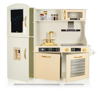 Kuchnia drewniana dla dzieci z ekranem LCD automatem do wody i płytą indukcyjną emitująca dźwięk i światło