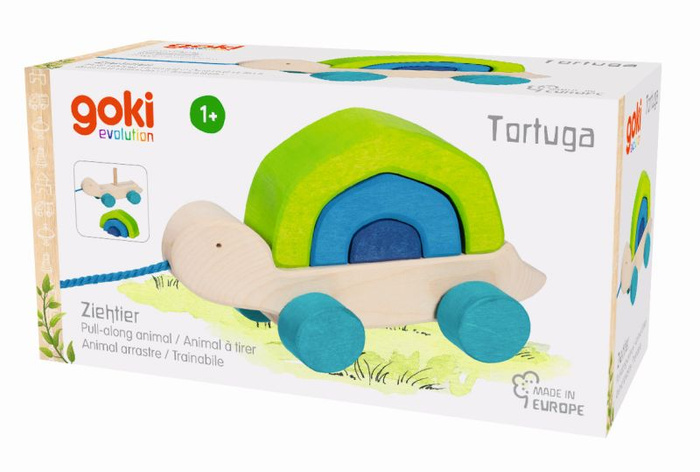 Zabawka do ciągnięcia 2w1 Drewniany żółw z klockami Tortuga Goki 54859