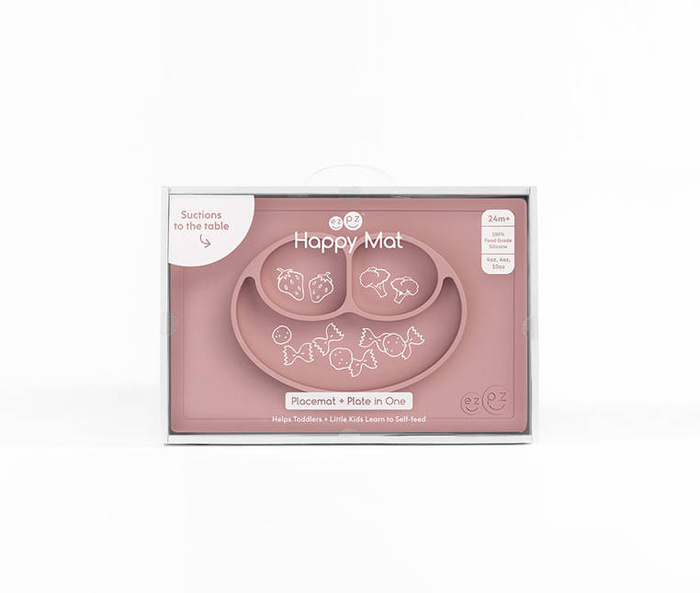 EZPZ Silikonowy talerzyk z podkładką 2w1 Happy Mat pastelowy róż EUHMB005- EZPZ, naczynia dla dzieci