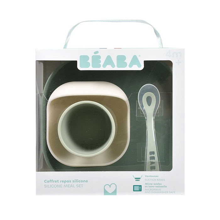 Silikonowe naczynia dla dzieci Zestaw z przyssawką Sage Green Beaba 913592