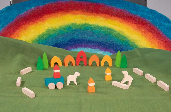 Klocki drewniane Moja mała wioska Goki Evolution 58365, świat krasnali