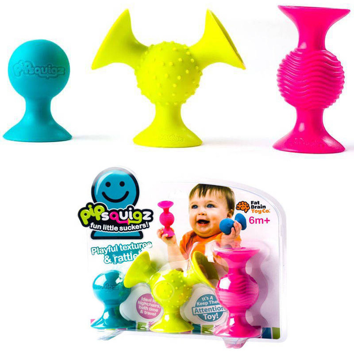 PipSquigz Silikonowe grzechotki z przyssawkami FA089-1 Fat Brain Toys, zabawki dla niemowląt