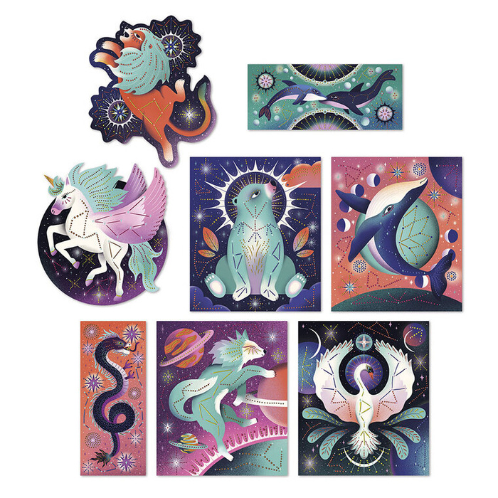 Zestaw kreatywny z farbkami Malowanie kropkami Puentylizm 3D Kosmiczne zwierzęta Janod J09168