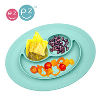 EZPZ Silikonowy talerzyk z podkładką mały 2w1 Mini Mat pastelowy niebieski EUMMA001- EZPZ, naczynia dla dzieci