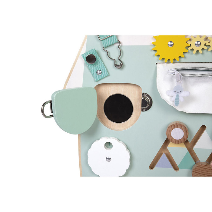 Duża drewniana tablica manipulacyjna 20 aktywności Miś Pure Janod J05162