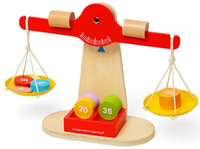 Drewniana waga szalkowa z odważnikami Bigjigs 36033 zabawa w sklep i kuchnię