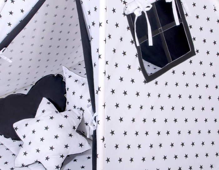 Biały z czarnymi gwiazdami namiot dziecięcy z matą i poduszkami 759TISET-Bobono, Tipi dla dzieci